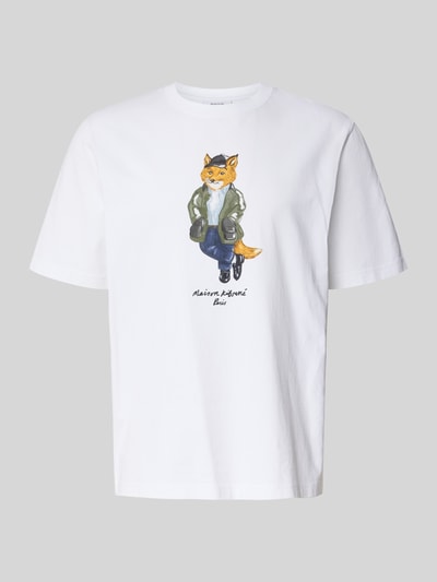 Produktfoto, Regular Fit T-Shirt aus reiner Baumwolle von MAISON KITSUNÉ in wit met motiefprint, labeldetail, ruglengte maat M: 69 cm, puur katoen