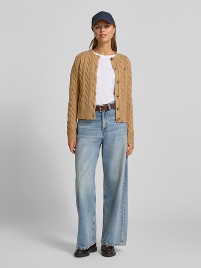 Polo Ralph Lauren Strickjacke aus Wolle-Kaschmir-Mix mit Zopfmuster Camel 1