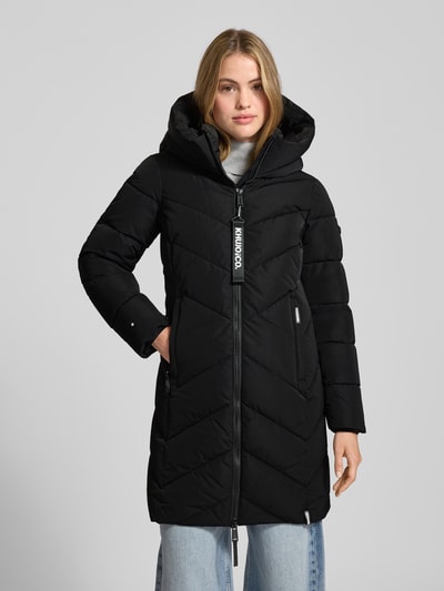 khujo Regular fit gewatteerde lange jas met logoprint, model 'Darka' Zwart - 4