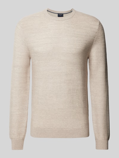 OLYMP Level Five Slim fit gebreide pullover met structuurmotief Offwhite - 2