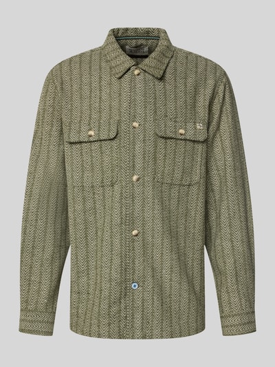 Produktfoto, Relaxed Fit Hemdjacke mit Kentkragen und Brusttaschen von Scotch & Soda, Material-Mix mit Woll-Anteil, Allover-Muster, Label-Detail