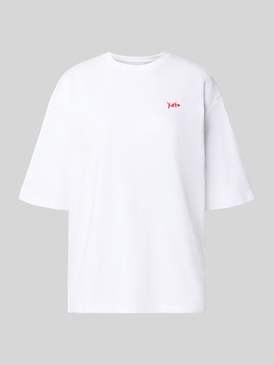 Produktfoto, Relaxed Fit T-Shirt mit Motiv-Stitching von Comma aus reiner Baumwolle, Halbarm, Rundhalsausschnitt, weiße Farbe