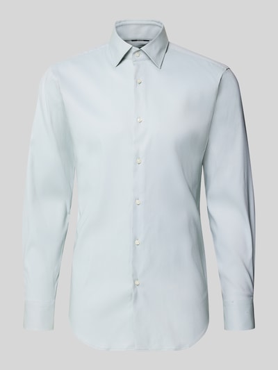 Produktfoto, Slim Fit Businesshemd aus Stretch-Twill Modell 'P-HANK-KENT-C1-222' von BOSS in Unifarbe mit Kentkragen und durchgehender Knopfleiste.