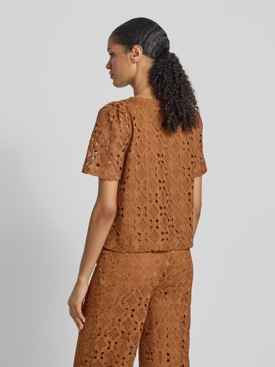 MORE & MORE Blusenshirt mit Lochstickerei und Rundhalsausschnitt Cognac 5