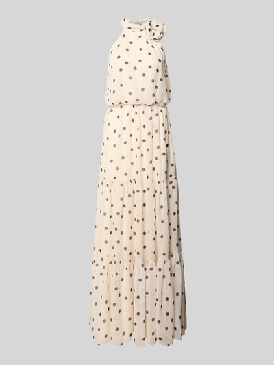Produktfoto, Abenkleid mit floraler Applikation von SWING in Creme mit Punktmuster, Chiffon, Maxikleid, A-Linie, Stufen-Look, Neckholder