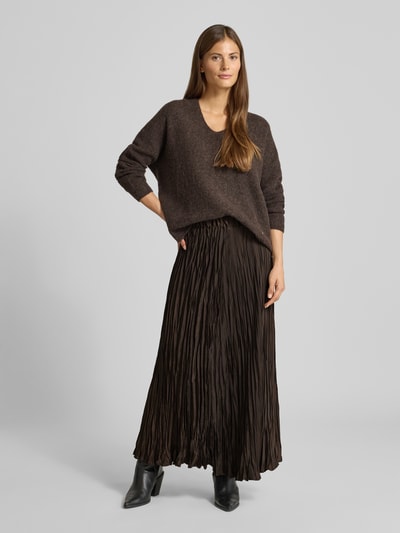 Stefanel Maxi-rok met elastische tailleband Model 'KREUKELROK' Donkerbruin - 1