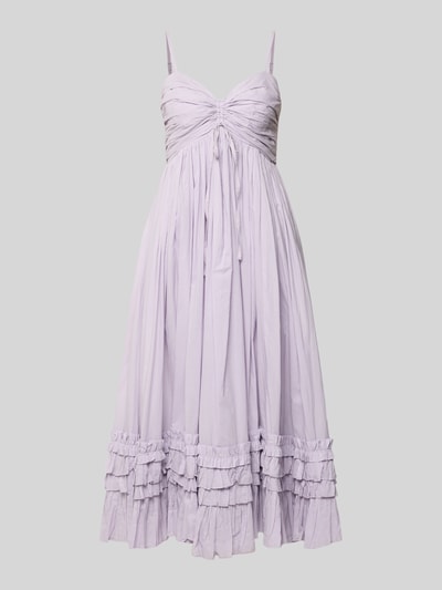 Productfoto, Cocktailkleid mit Spaghettiträgern van LACE & BEADS, lichtlila katoen, a-lijn, midilengte, draperingen, ruches, 125 cm ruglengte, 32 cm borstwijdte