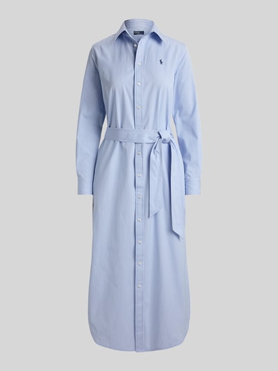 Produktfoto, Tailliertes Hemdblusenkleid aus reiner Baumwolle von Polo Ralph Lauren in Hellblau, Midi-Länge, Knopfleiste, Taillengürtel.