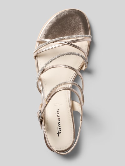 Produktfoto, Sandalen mit Strasssteinbesatz von Tamaris in Optik: Unifarben, Schuhspitze: Abgerundet, Absatzform: Flach, Label-Prägung, Dornschließe, strukturierte Sohle