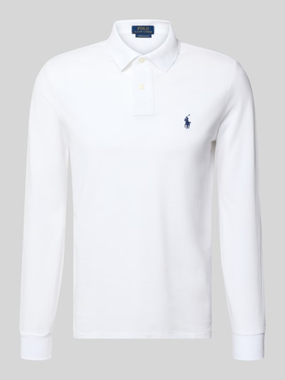 Produktfoto, Regular Fit Poloshirt aus reiner Baumwolle von Polo Ralph Lauren, Optik: Unifarben, Logo-Stitching, Polokragen, Langarm, Piqué-Struktur, Verschluss: kurze Knopfleiste, Farbe: Weiß