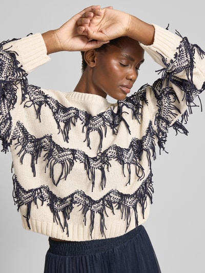 Oui Strickpullover mit Applikationen Offwhite 3