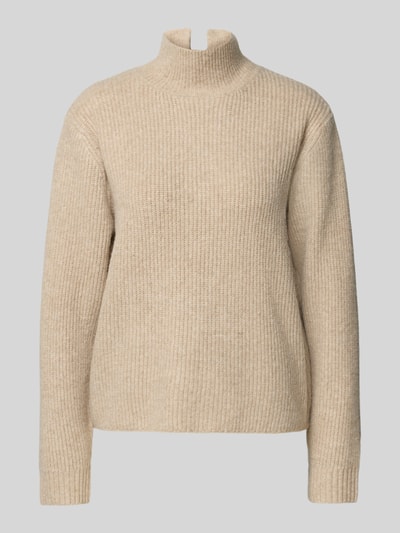 ICHI Gebreide pullover met opstaande kraag en extra brede schouders Beige - 2