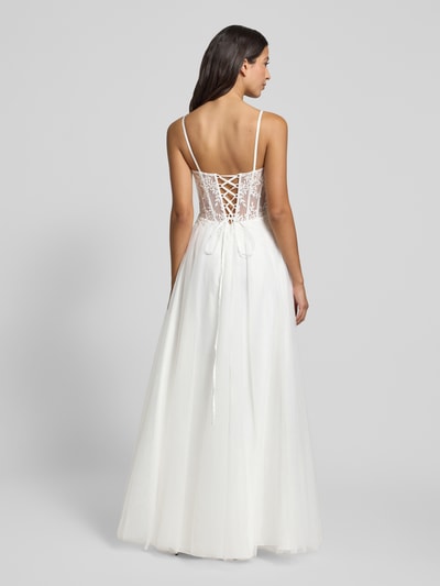 Luxuar Abendkleid aus Tüll mit floralen Stitchings Offwhite 5