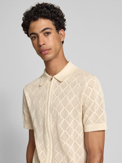 REVIEW Regular fit gebreid overhemd met doorlopende ritssluiting Ecru - 3