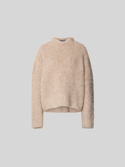 Produktfoto, Sweatshirt mit Stehkragen von black palms aus Baby Alpaka-Mix, beige, lockerer Schnitt, Kunstfell, Stretch-Anteil, vor hellem Hintergrund