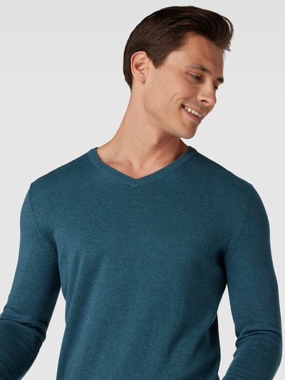 Tom Tailor Strickpullover mit Label-Stitching Modell 'BASIC' Petrol 3