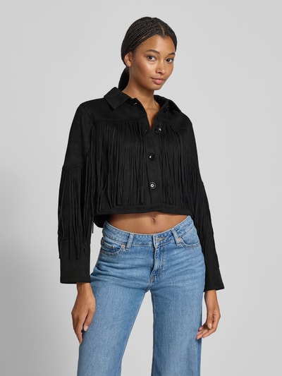 Only Jack in leerlook met lange franjes, model 'DIANE LIFE' Zwart - 4