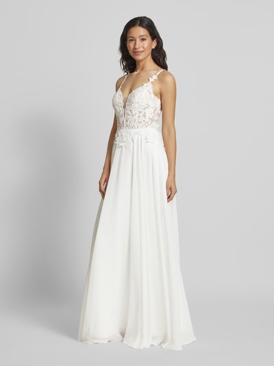 LUXUAR FASHION Abendkleid mit Spitze und Perlen Offwhite 1