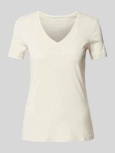 Montego T-shirt met V-hals in effen design Beige gemêleerd - 2