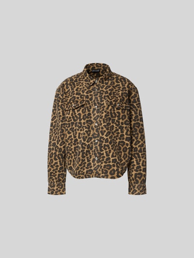 Produktfoto, Jacke mit Allover-Animal-Print von Anine Bing in Braun-Schwarz, Relaxed-Fit, Reine Baumwolle, Umlegekragen, Knopfleiste