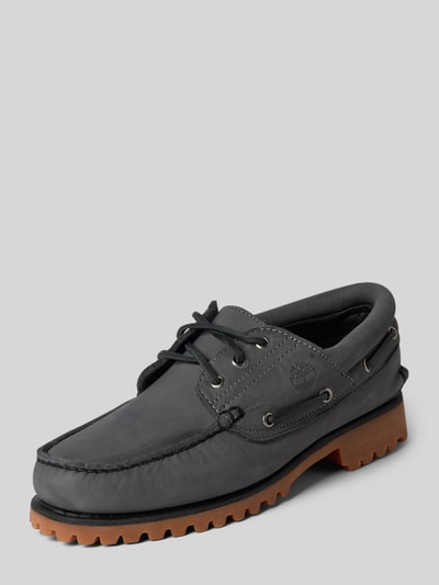 Produktfoto, Bootsschuhe aus Leder mit profilierter Sohle von Timberland, naturalna skóra, zaokrąglony czubek, wiązanie, profilowana podeszwa, wysokość obcasa: 3 cm, wysokość cholewki: 7 cm, szerokość w rozmiarze 44: 9 cm