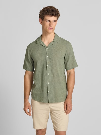 ONLY & SONS Slim Fit Freizeithemd aus Baumwoll-Leinen-Mix Modell 'CAIDEN' Hellgruen 4