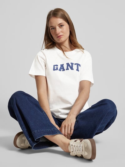 Gant T-Shirt mit Label-Print Offwhite 3