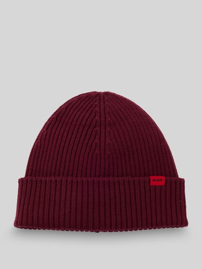 HUGO Czapka beanie z prążkowanej czystej żywej wełny model ‘XOLA’ Ciemnoczerwony 2