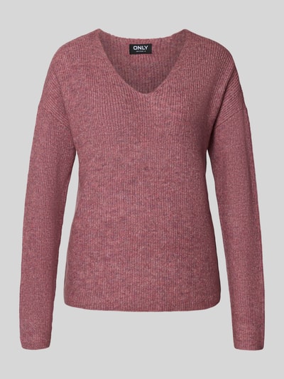 Only Regular Fit Strickpullover mit V-Ausschnitt Modell 'CAMILLA' Altrosa Melange 2