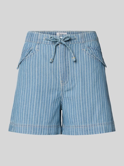 Produktfoto, Jeansshorts aus reiner Baumwolle Modell 'MW' von Pepe Jeans im gestreiften Denim-Look, Label Patch, 5-Pocket, elastischer Bund mit Tunnelzug.