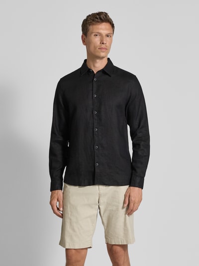 s.Oliver RED LABEL Koszula lniana o kroju regular fit ze sportowymi mankietami Czarny 4
