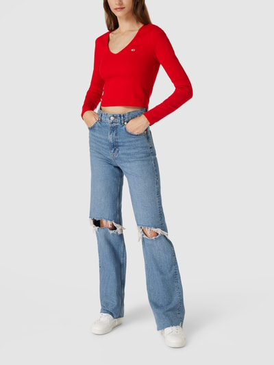 Tommy Jeans Cropped Longsleeve mit Logo-Stitching Modell 'Baby' Rot 1