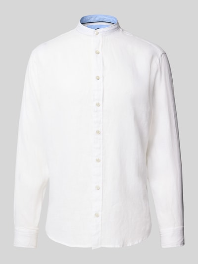 Fynch-Hatton Regular Fit Leinenhemd mit Stehkragen Weiss 2