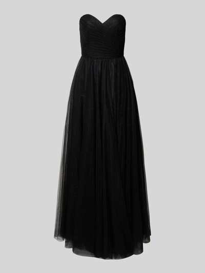 Produktfoto, Abendkleid mit Herz-Ausschnitt und Schal von Mascara in Schwarz, A-Linie, Chiffon, Maxikleid, dezente Raffungen, strukturierte Oberfläche
