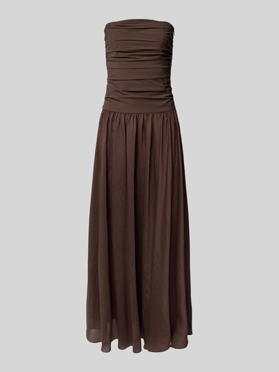 Productfoto, Maxikleid im Off-Shoulder-Look van Jake*s Cocktail, A-lijn, bruin, katoenmix met stretch, draperieën, fijne textuur, lengte 132 cm, borstbreedte 33 cm.