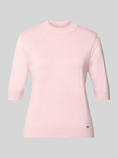 Produktfoto, Strickpullover aus Viskose-Mix von MORE & MORE, halbarm, tailliert, rosa, Stehkragen, gerippte Abschlüsse, glatte Textur
