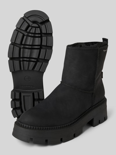 Produktfoto, Chelsea Boots In Nubukleder-Optik von Tamaris in Schwarz, Optik: Unifarben, runde Schuhspitze, Blockabsatz, Label-Prägung, Logo-Detail, Reißverschluss, profilierte Sohle