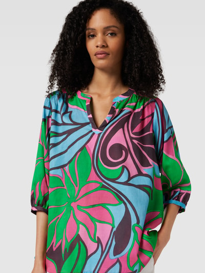 Milano Italy Blouse met all-over print, model 'Tropical Flower' Groen - 3