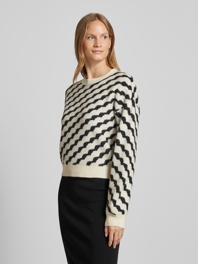 Vero Moda Strickpullover mit diagonalem Streifenmuster Modell 'LARA' Beige 4