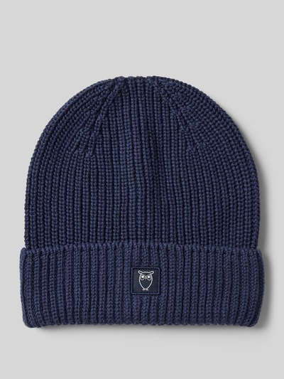 Knowledge Cotton Apparel Beanie met omslag en labelpatch Marineblauw - 1