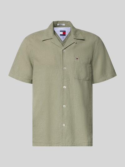 Tommy Jeans Regular Fit Freizeithemd aus Leinen-Baumwoll-Mix Oliv 2
