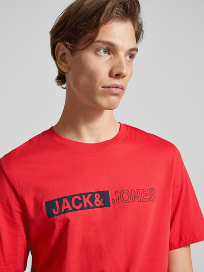 Jack & Jones T-shirt met labelprint, model 'NEO' Rood - 3