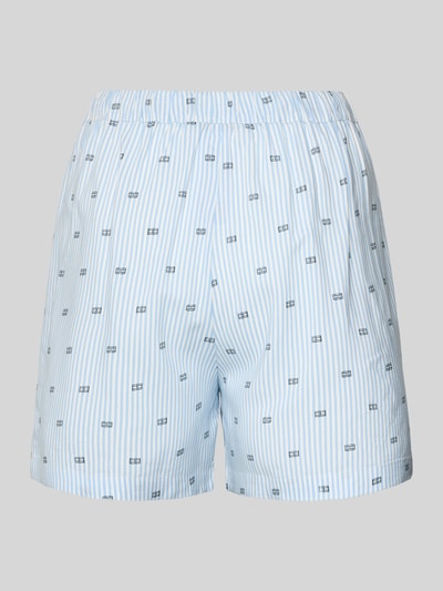 Produktfoto, Comfort Fit Pyjama Shorts aus reiner Viskose von TOMMY HILFIGER, Optik:Allover-Muster, gestreift, Logo-Stitching, Bundabschluss: elastisch, Materialverarbeitung: Popeline, Farbe hellblau mit weißen und dunkelblauen Streifen und Mustern, leicht glänzende Textur