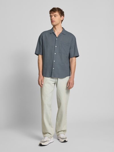 Only & Sons Relaxed Fit Freizeithemd aus Baumwoll-Leinen-Mix Modell 'CAIDEN' Petrol 1