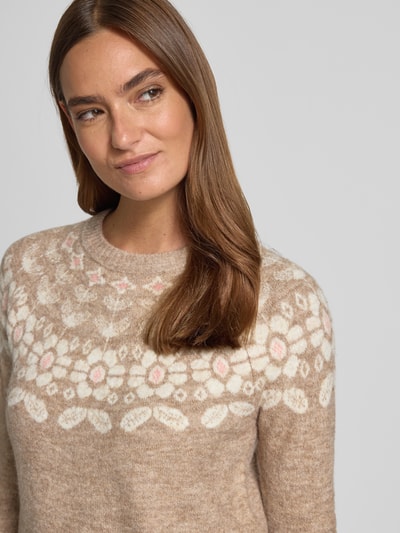 Vero Moda Regular Fit Strickpullover mit Woll-Anteil Modell 'SIMONE' Taupe 3