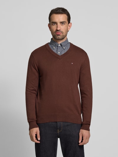 Tommy Hilfiger Regular fit pullover van een mix van katoen en kasjmier Donkerbruin - 4