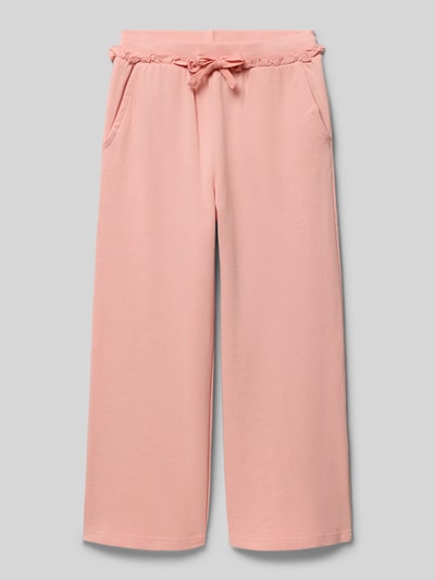Produktfoto, Wide Fit Sweatpants mit Rüschenbesatz von Blue Seven, bawełna, różowe, elastyczny pas, kieszenie, długość wewnętrzna 44 cm