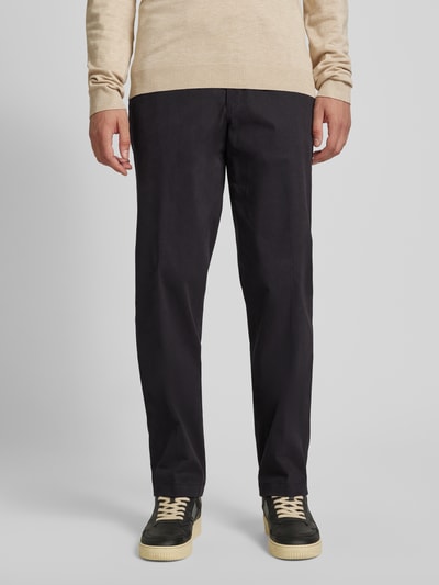 Hiltl Slim fit chino met persplooien, model 'PEAKER' Zwart - 4