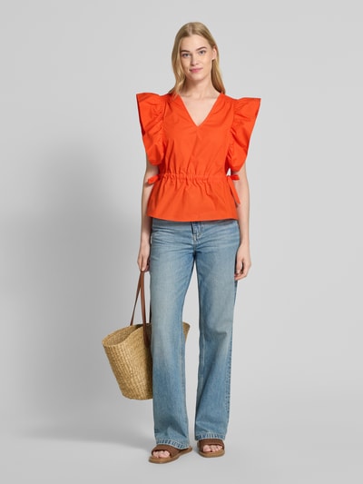 YAS Blousetop met V-hals en volants, model 'ULEA' Rood - 1