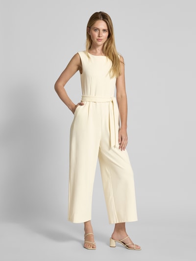 Jake*s Collection Jumpsuit met strikceintuur en ronde hals Ecru - 1